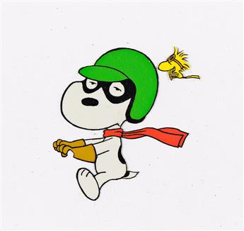 PEANUTS / CHARLES SCHULZ / BILL MELENDEZ PRODUCTIONS Snoopy and Woodstock animation cel setup.